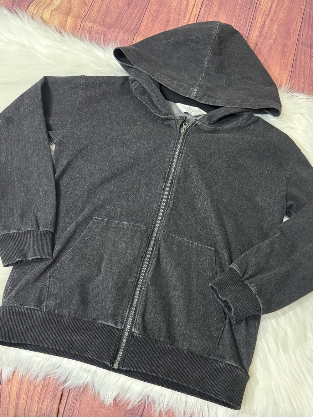 H&M Charcoal Acid Wash Full Zip Hoodie Jacket - Boys Size 8/10